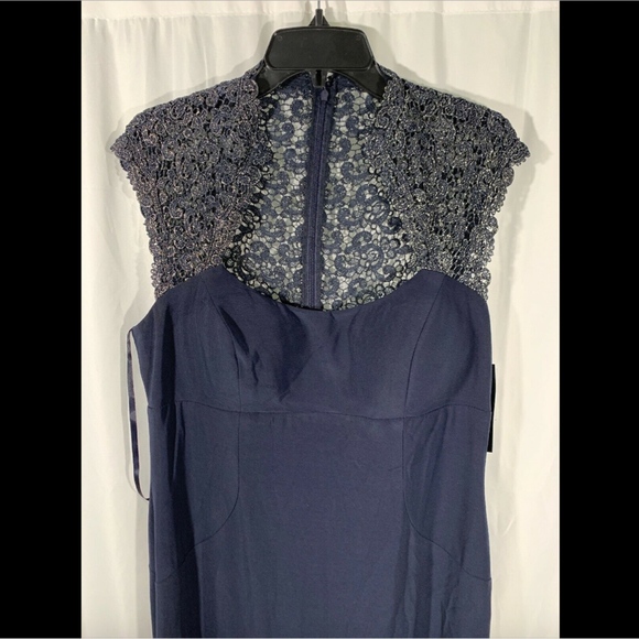 NWT $228 XSCAPE Lace Inset Mermaid Gown Navy‎ Blue - Picture 4 of 8
